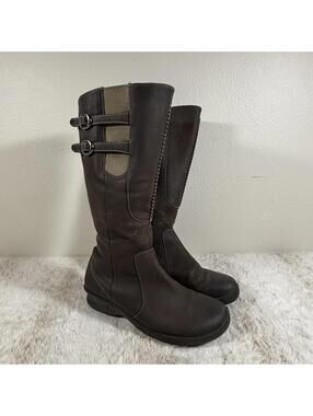 KEEN Womens Brown Leather Tall Riding Boots Buckle Strap Size 7 Waterproof